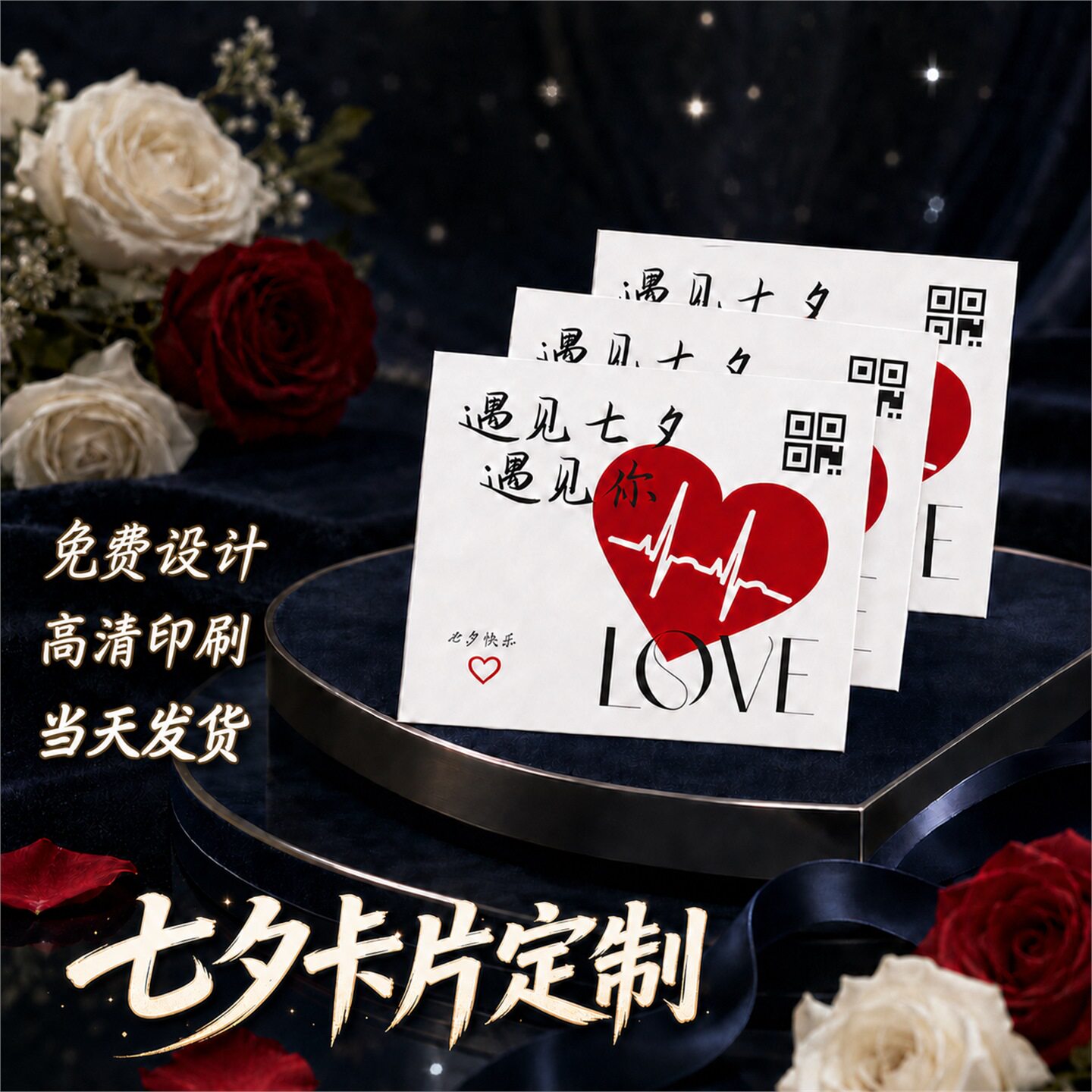 七夕贺卡定制情人节表白手写留言祝福卡设计高档花束礼物创意卡片设计花店鲜花蛋糕简约文字明信片logo小卡片