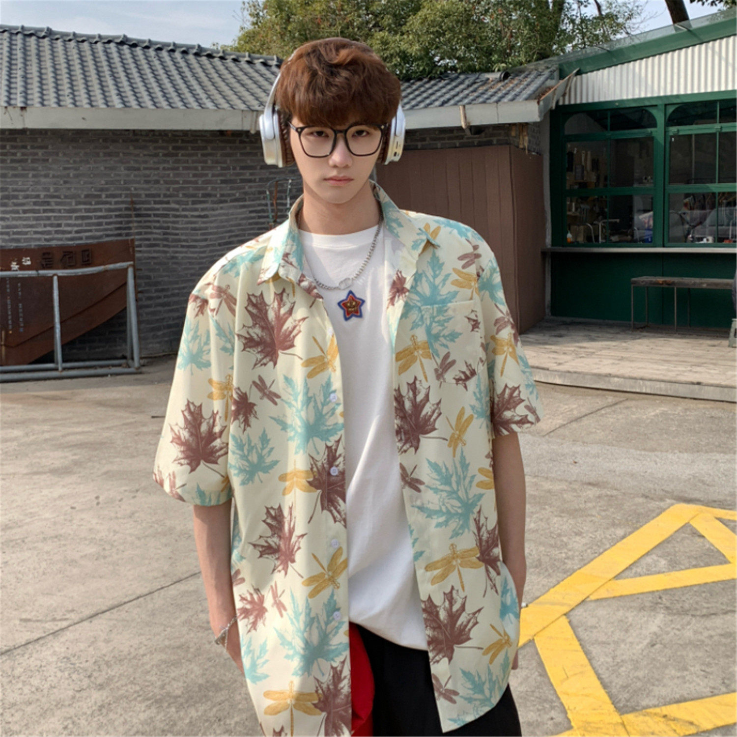 夏季男女宽松海岛旅游情侣短袖花衬衫C6011P40,男装衬衫,电商A433