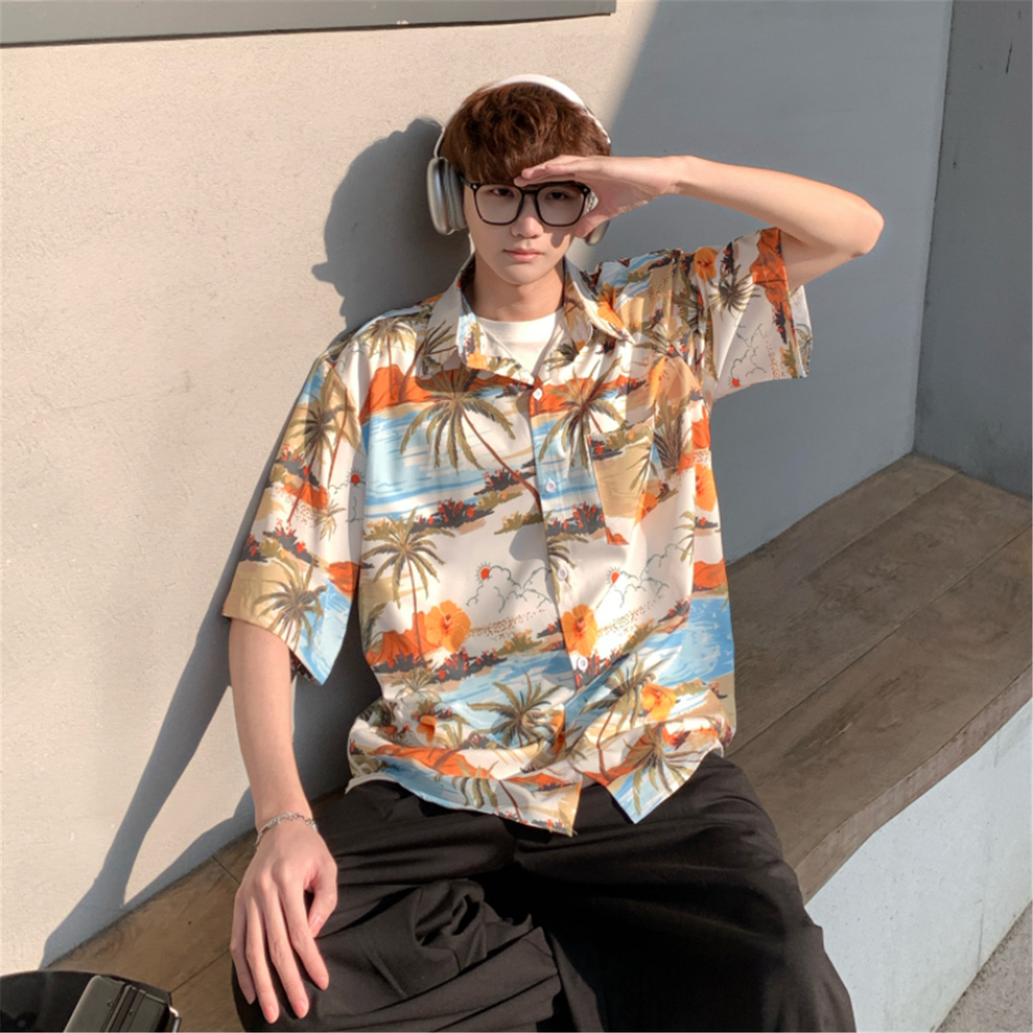 夏季男女宽松海岛旅游情侣短袖花衬衫C6011P40,男装衬衫,电商A433