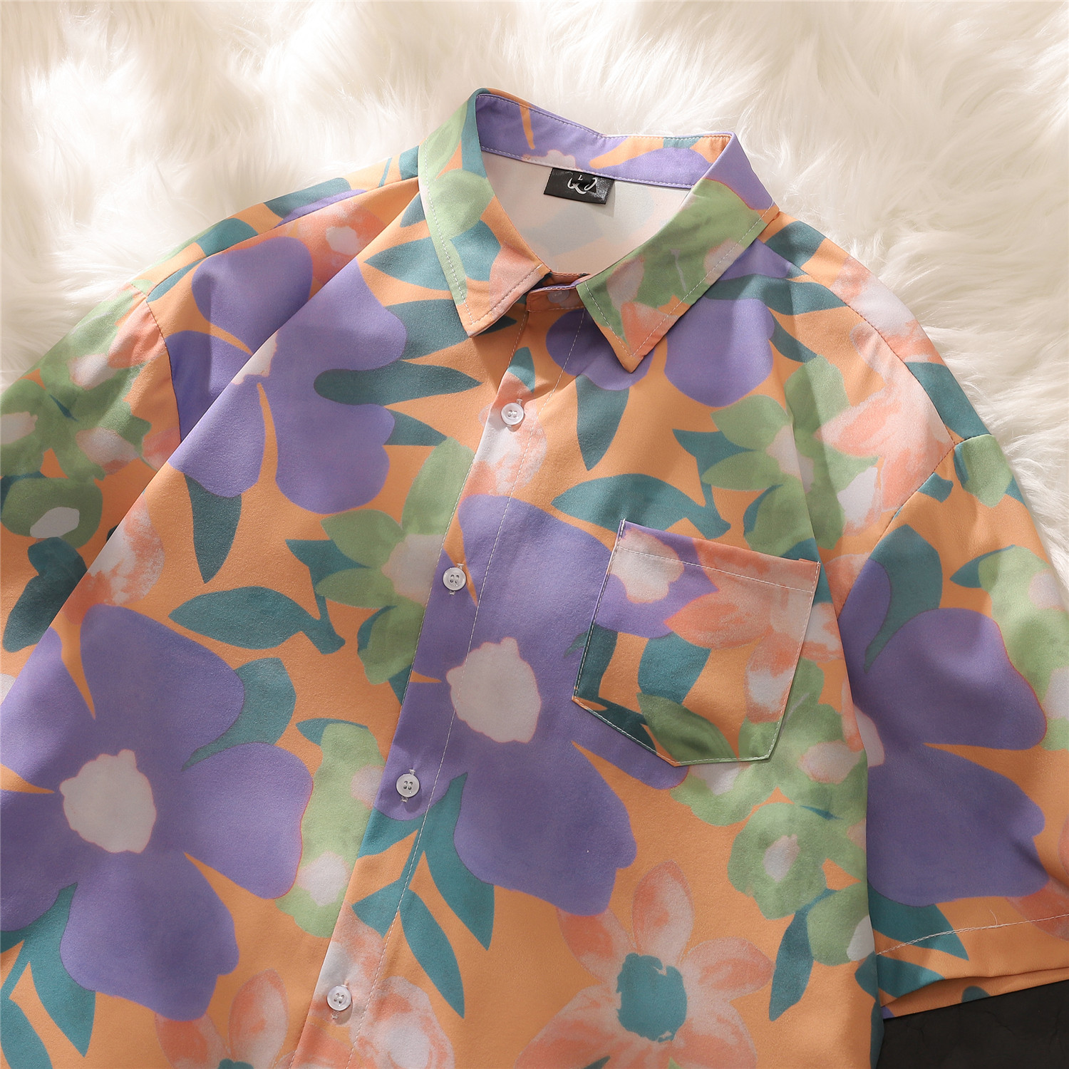 港风夏季冰丝薄款森系宽松男女情侣短袖衬衫C318P40，男装T恤，电商A433