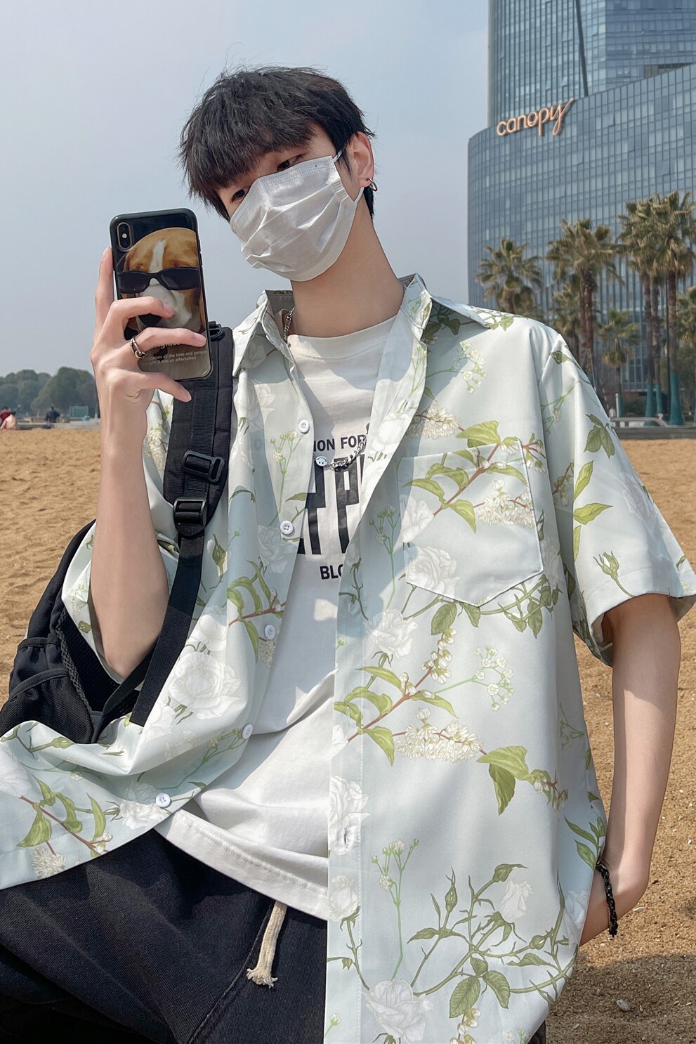 港风夏天24清爽配色男女宽松防晒薄款冰丝情侣短袖衬衫C1006P40,男装防晒衣,电商A433