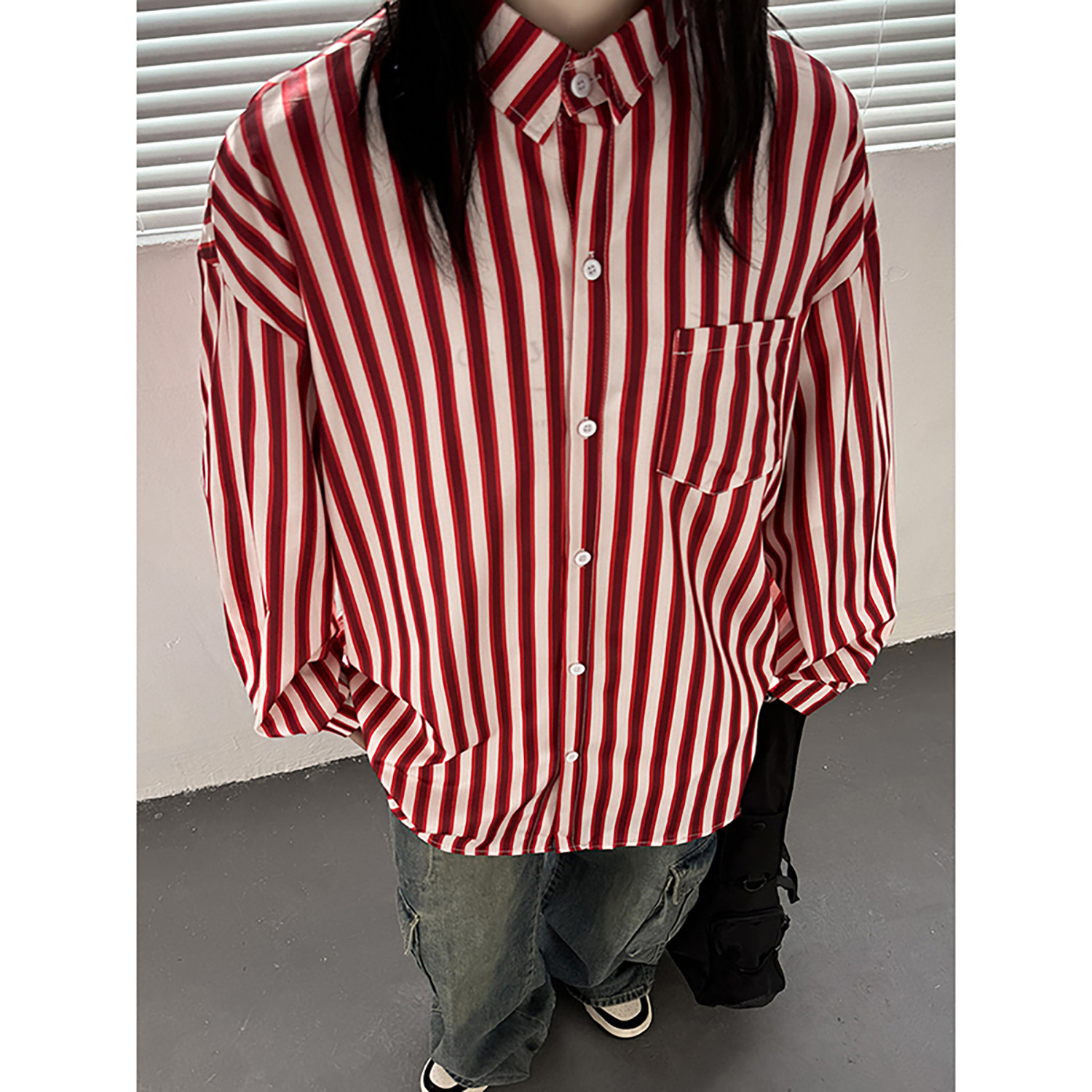 秋季男女宽松条纹长袖衬衫C5779P50,男装衬衫,电商A433
