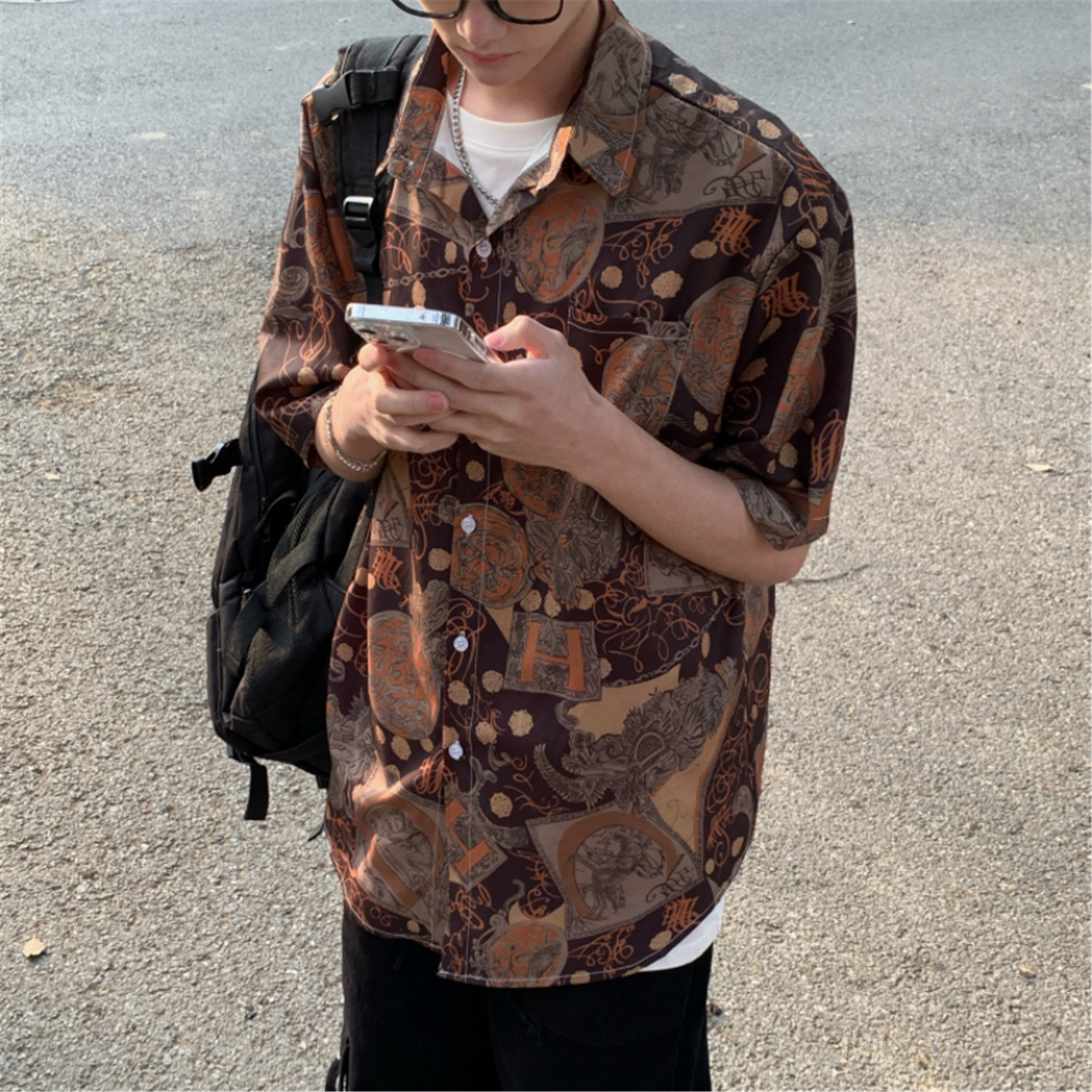 夏季短袖情侣男女宽松花衬衫C11P40，男装T恤，电商A433
