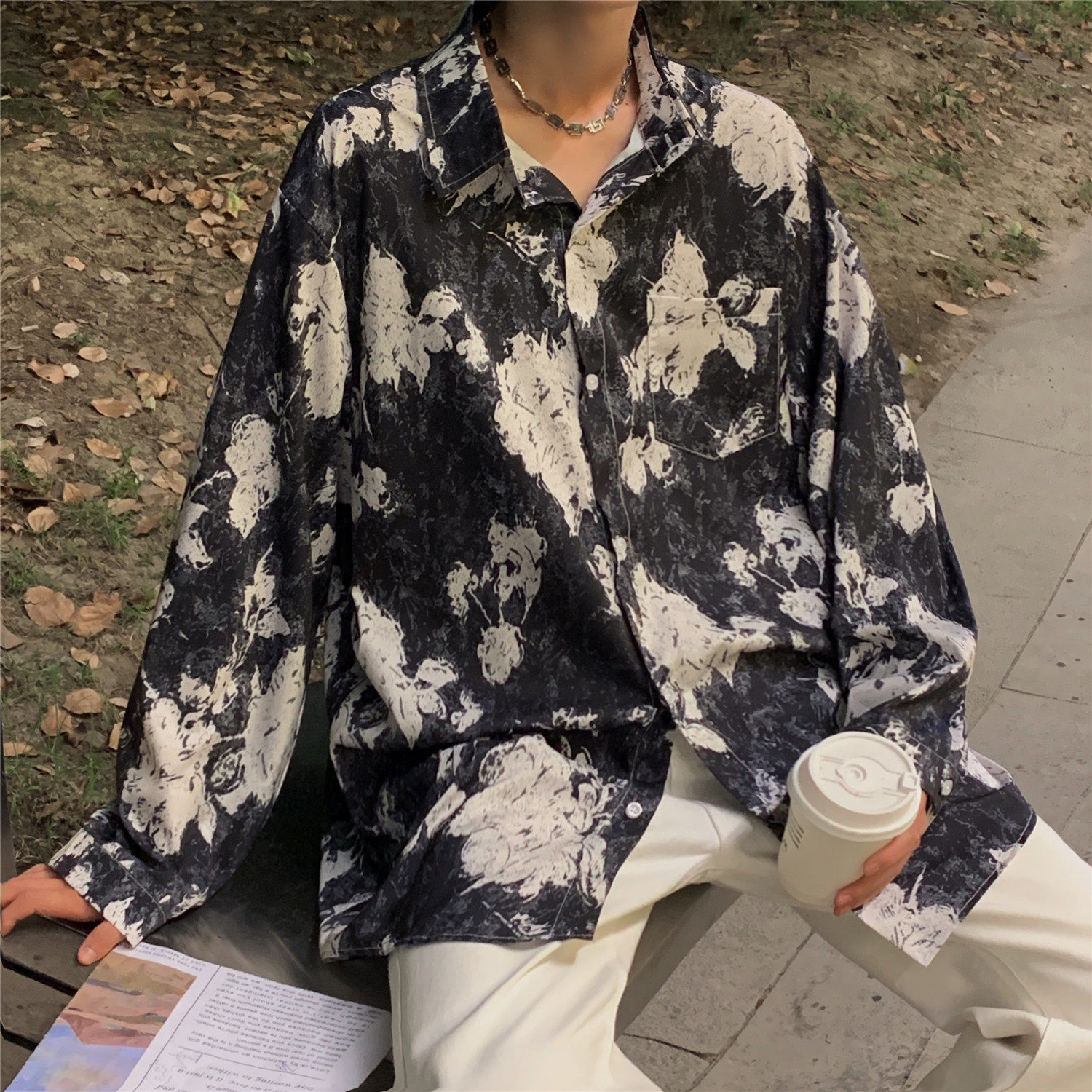 港风长袖秋季宽松防晒薄款男女印花情侣衬衫C147P50,男装防晒衣,电商A433