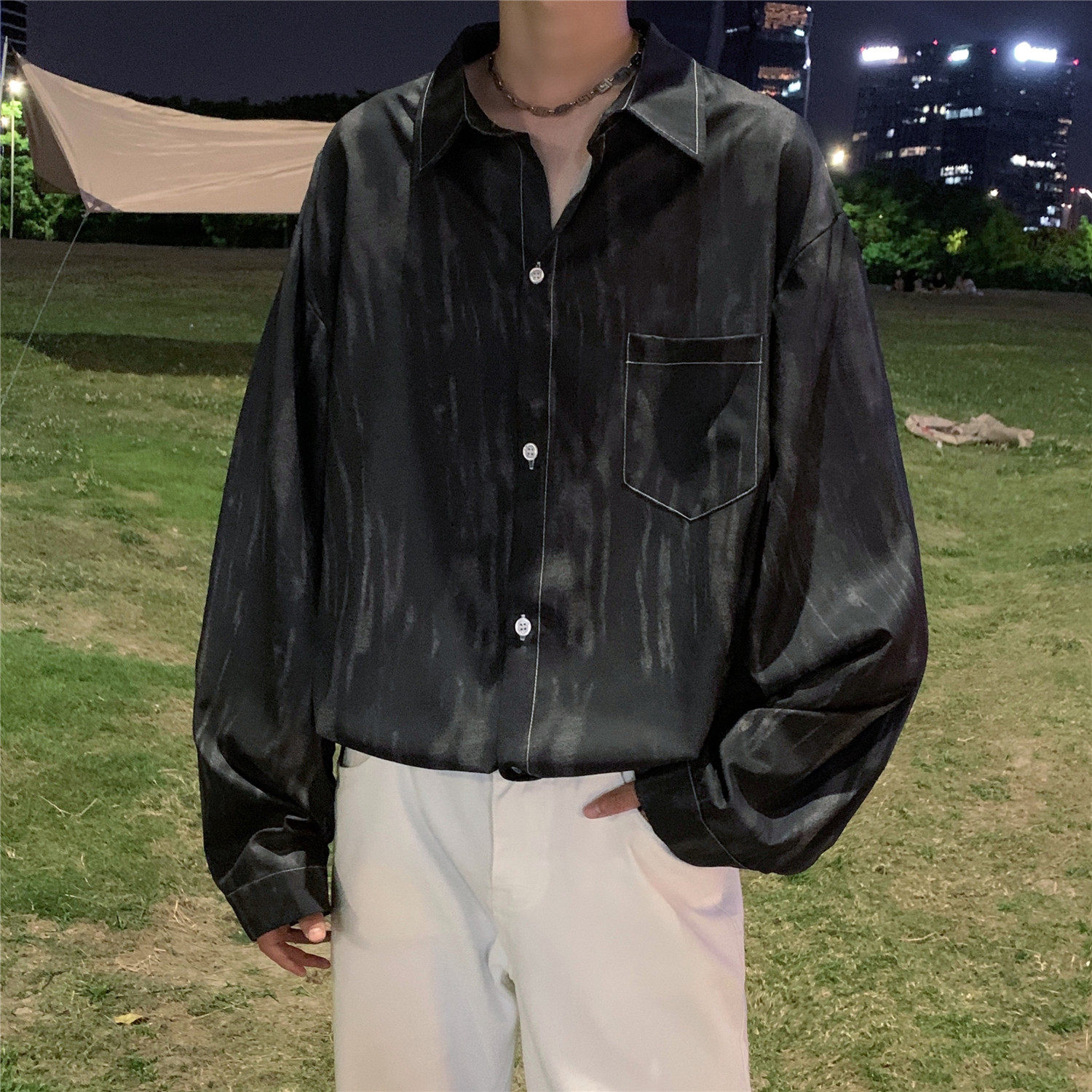 港风秋季防晒宽松印花长袖男女休闲衬衫情侣C150P50,男装防晒衣,电商A433