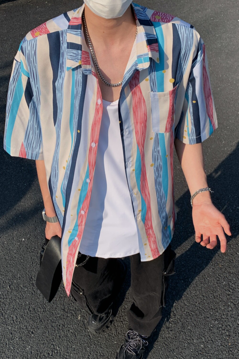 夏季彩色条纹宽松短袖衬衫C4131P40,男装衬衫,电商A433
