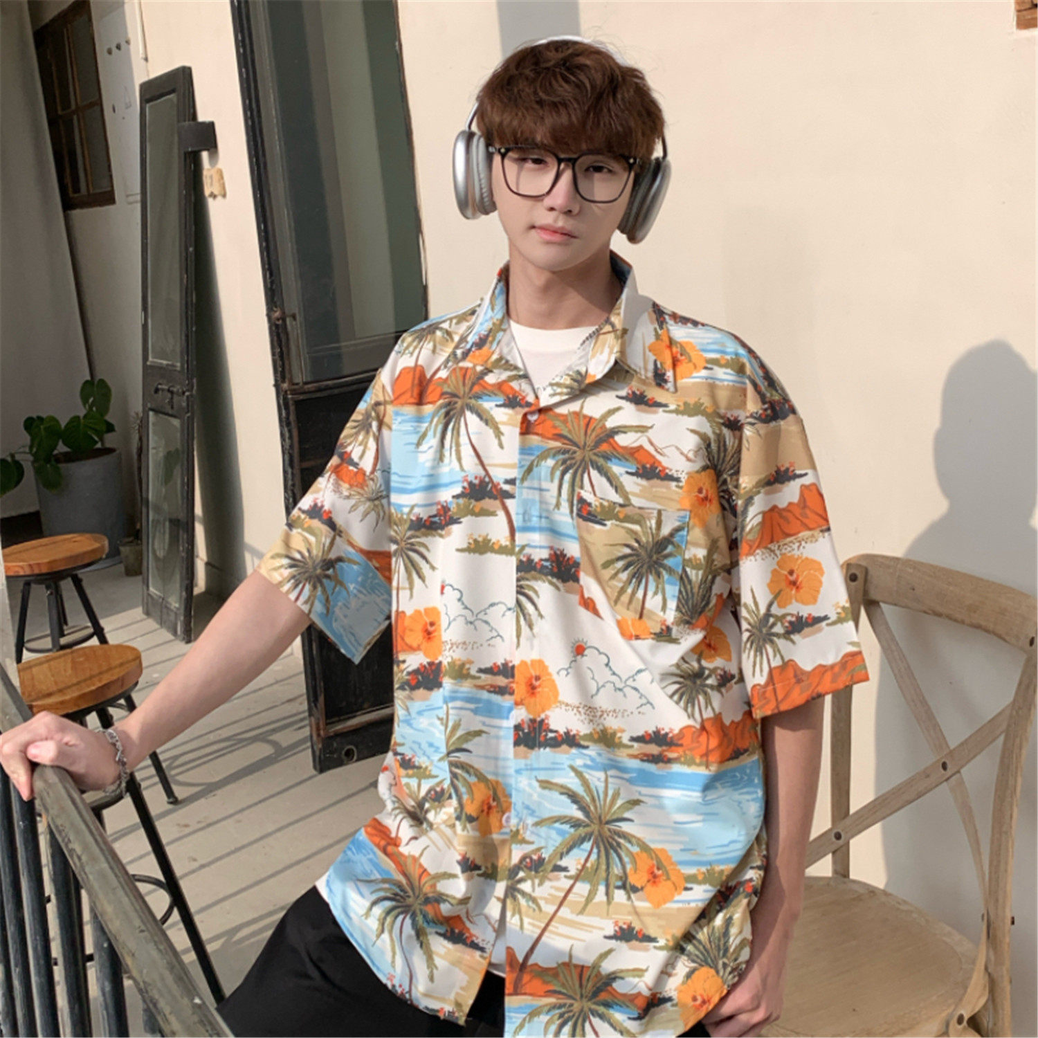 夏季港风沙滩三亚旅游男女情侣短袖花衬衫C7175P40,男装衬衫,电商A433