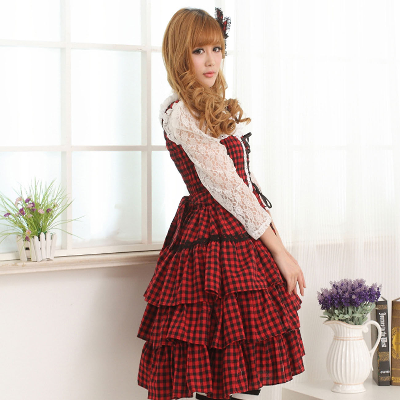 lolita格子公主连衣裙洛丽塔礼服