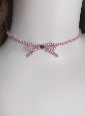 25元包邮朵拉手作蝴蝶结串珠项链短款可爱甜美颈链芭蕾风锁骨链女