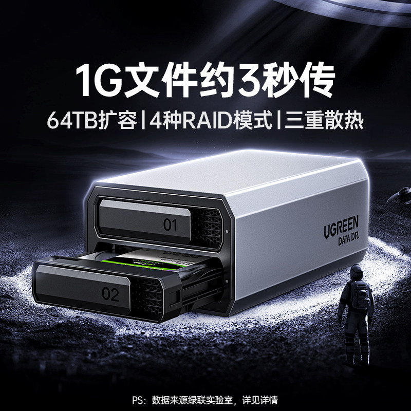 绿联硬盘阵列盒磁盘柜铝合金多双盘位RAID机械硬盘外接SATA读取器