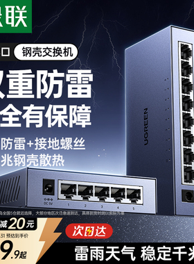 绿联千兆交换机5/8口光猫路由器网线口扩展转换多接口以太局域同时上网宿舍家用宽带监控专用网络分流分线器