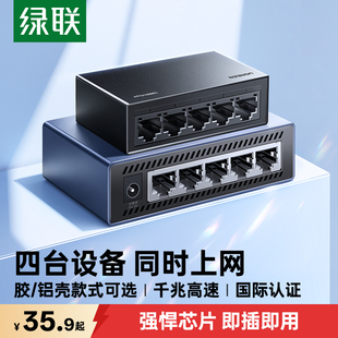 绿联千兆网线转接口一分二/三/四网络口分线器电视光猫路由转换器拓展一拖二一进四出多4口交换机宽带分配器