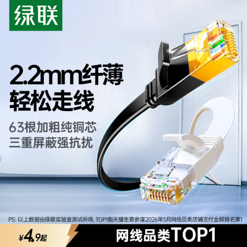 国际认证！绿联扁平网线千/万兆
