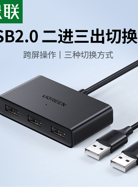 绿联 USB共享切换器跨屏KVM切换器一分二分线同步器滑屏控制器U盘笔记本主机电脑互传数据键盘鼠标共享对拷线