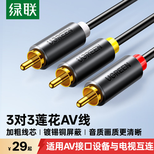 绿联av线三对三莲花头红黄白信号
