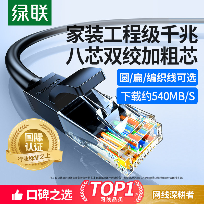 国际认证！绿联千兆成品网线家用