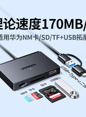 绿联读卡器相机sd/tf卡nm三合一多功能高速USB拓展器行车记录仪内存储存卡适用苹果16e华为typec手机平板电脑