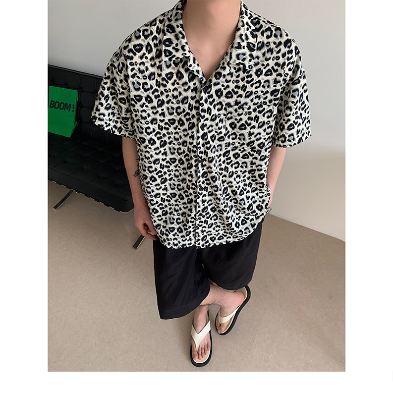 A338-C812-P40夏季新款复古豹纹夏威夷花衬衫沙滩短袖衬衫，商品下架区商品下架区，电商A338