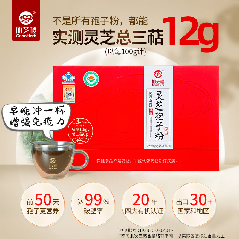 仙芝楼武夷仙芝破壁灵芝孢子粉48g官方旗舰店正品增强免疫力,传统滋补营养品,灵芝孢子粉/油,淘宝优惠券,粉丝福利购,淘宝优惠卷