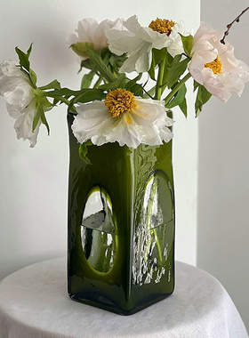 法式中古玻璃花瓶轻奢客厅创意摆件水培马醉木蝴蝶兰插花装饰品