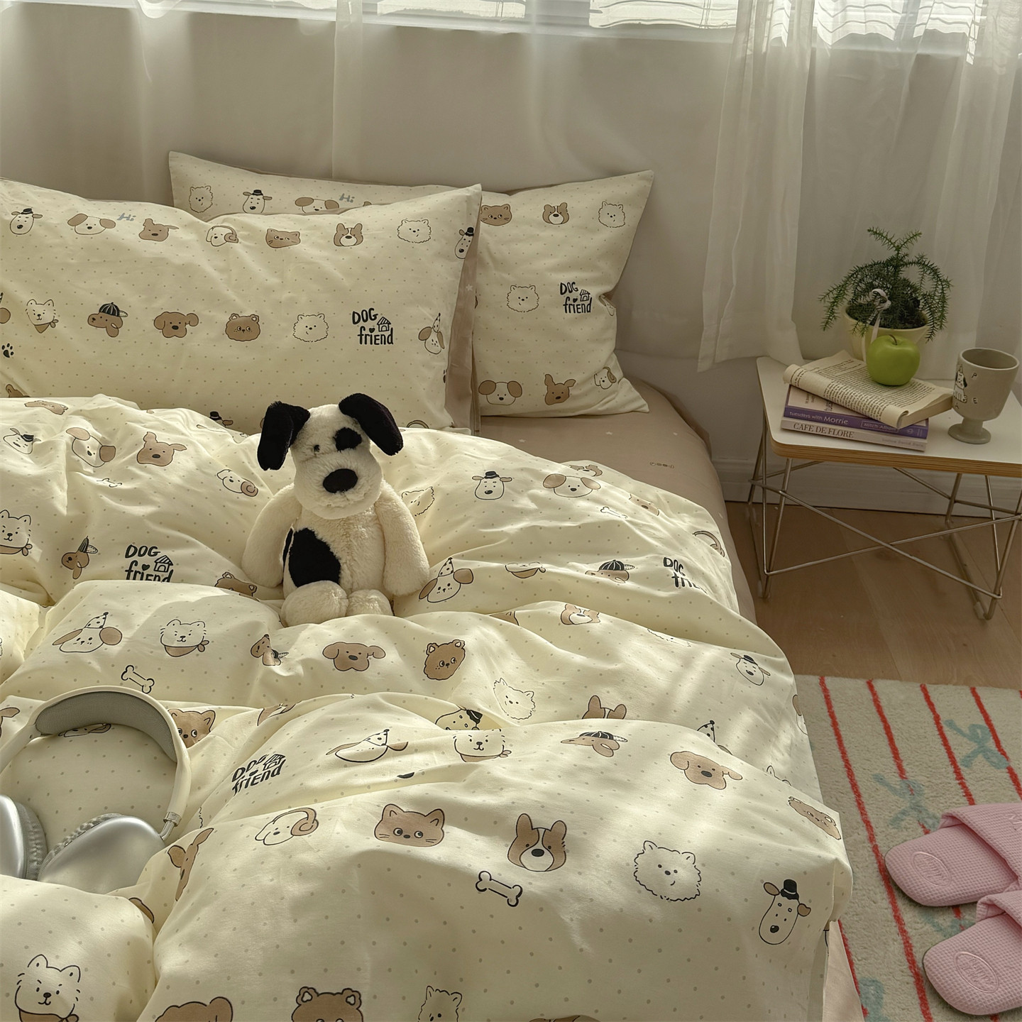 梨梦 嗨皮波点犬卡通纯棉四件套全棉床单被套床笠款宿舍床上用品,床上用品,床品套件/四件套/多件套,淘宝优惠券,粉丝福利购,淘宝优惠卷