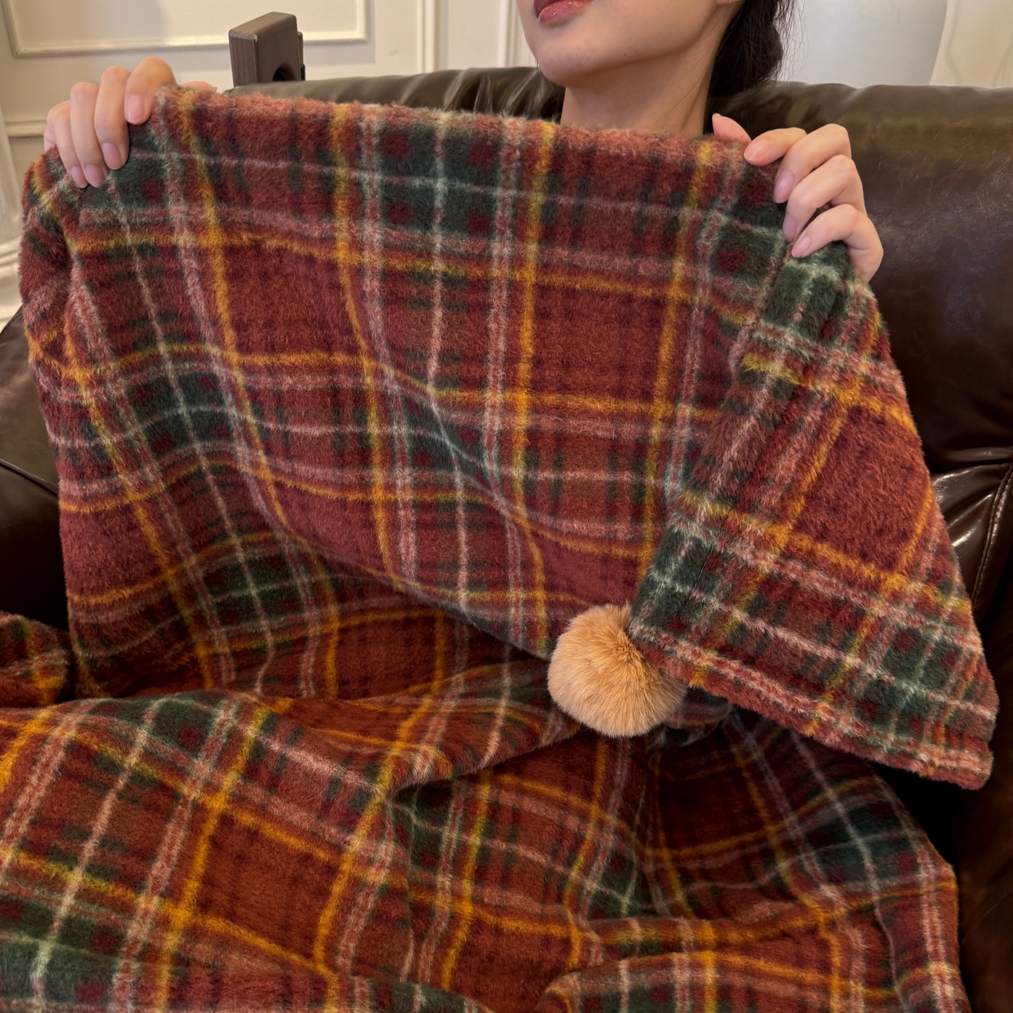 梨梦 复古圣诞格格仿羊绒毛毯加厚保暖珊瑚绒办公室午睡披肩毯子