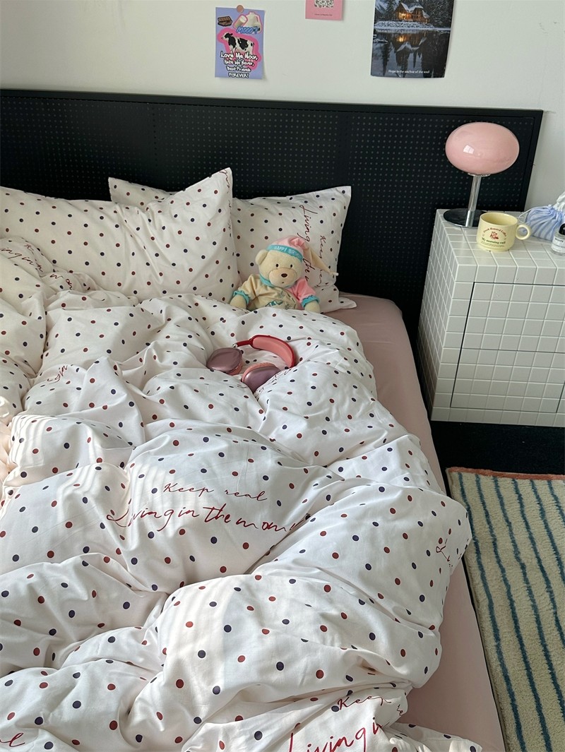 梨梦 寻光 ins简约波点40支纯棉四件套全棉床单被套宿舍床上用品,床上用品,床品套件/四件套/多件套,淘宝优惠券,粉丝福利购,淘宝优惠卷