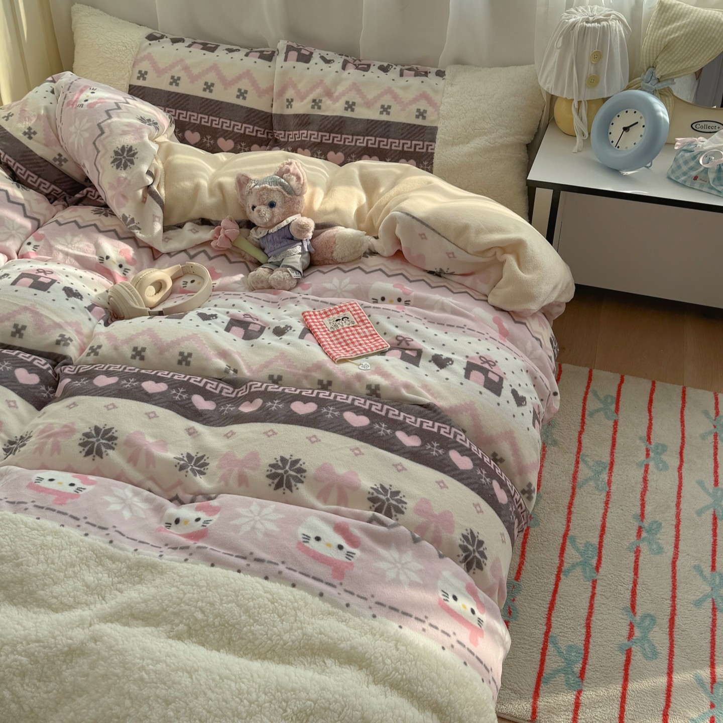 梨梦 ins可爱费尔岛冬季保暖加厚牛奶绒四件套床单被套珊瑚绒床品,床上用品,床品套件/四件套/多件套,淘宝优惠券,粉丝福利购,淘宝优惠卷
