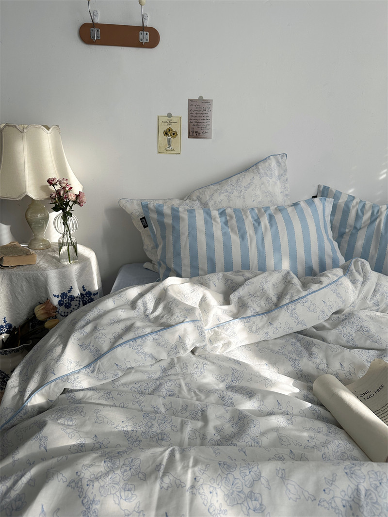梨梦 方里白茶ins淡雅碎花纯棉四件套全棉床单被套床笠款床上用品,床上用品,床品套件/四件套/多件套,淘宝优惠券,粉丝福利购,淘宝优惠卷