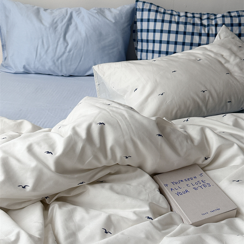 梨梦 飞鸟集 小清新纯棉水洗棉四件套全棉床单被套床笠款床上用品