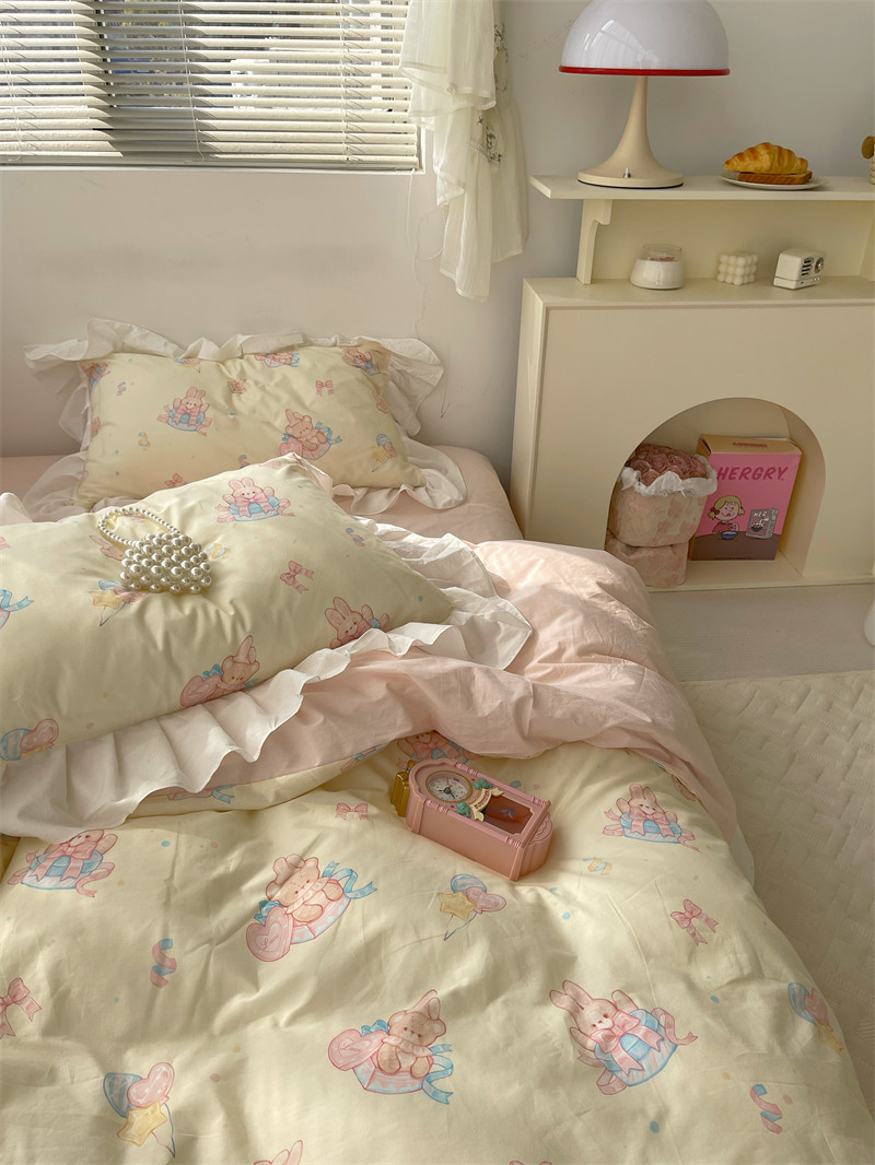 梨梦 ins少女心洛丽塔纯棉水洗棉四件套全棉床单被套学生床上用品,床上用品,床品套件/四件套/多件套,淘宝优惠券,粉丝福利购,淘宝优惠卷