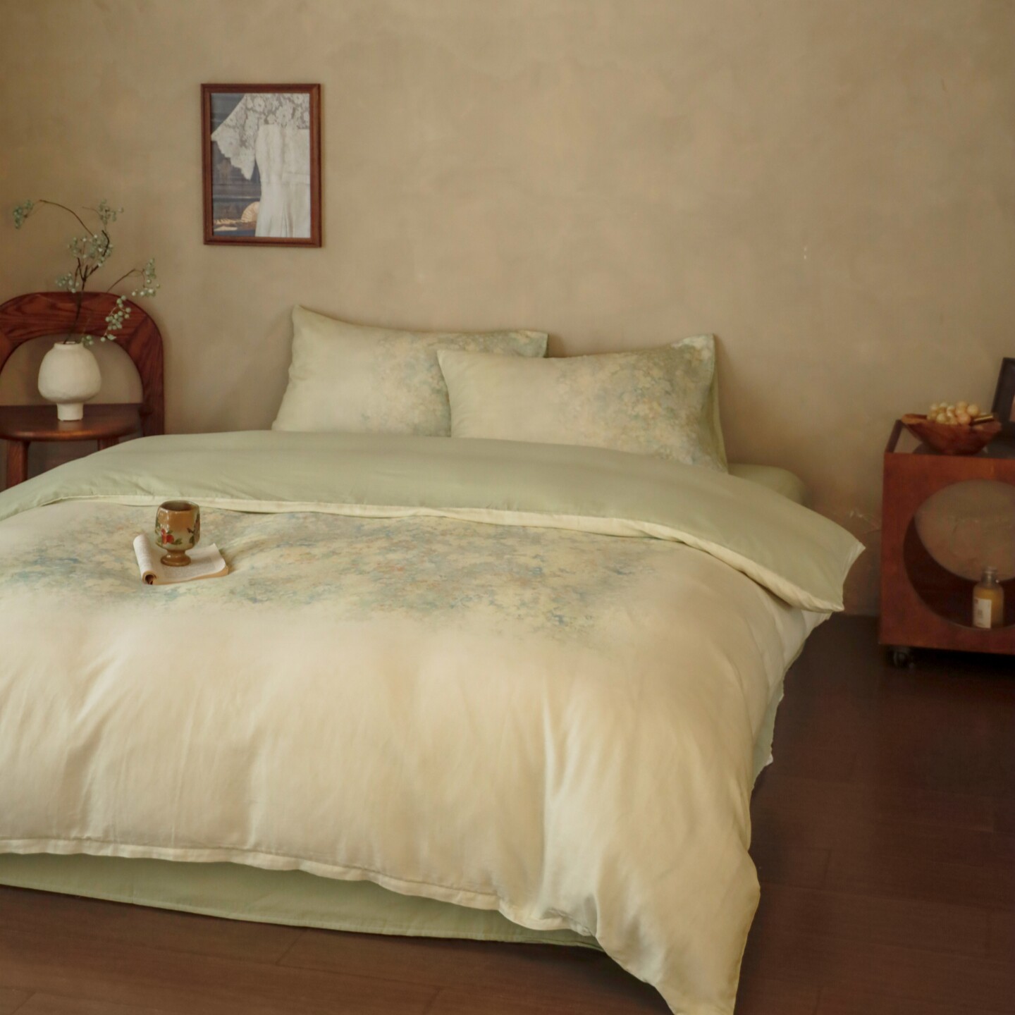 梨梦 绿野香 韩系碎花纯棉双层纱四件套全棉床单被套双人床上用品