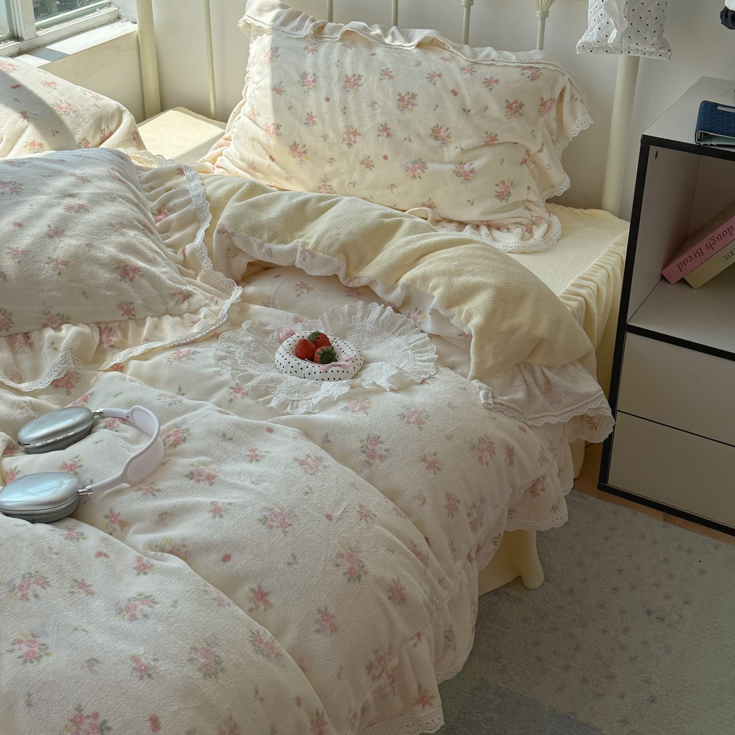 梨梦 暖香春野 法式碎花牛奶绒四件套保暖珊瑚绒床单被套床上用品,床上用品,床品套件/四件套/多件套,淘宝优惠券,粉丝福利购,淘宝优惠卷