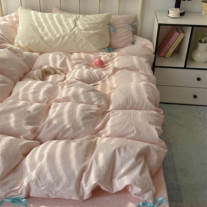 梨梦 蜜桃奶盖 清新纯棉水洗棉四件套全棉床单被套床笠款床上用品,床上用品,床品套件/四件套/多件套,淘宝优惠券,粉丝福利购,淘宝优惠卷