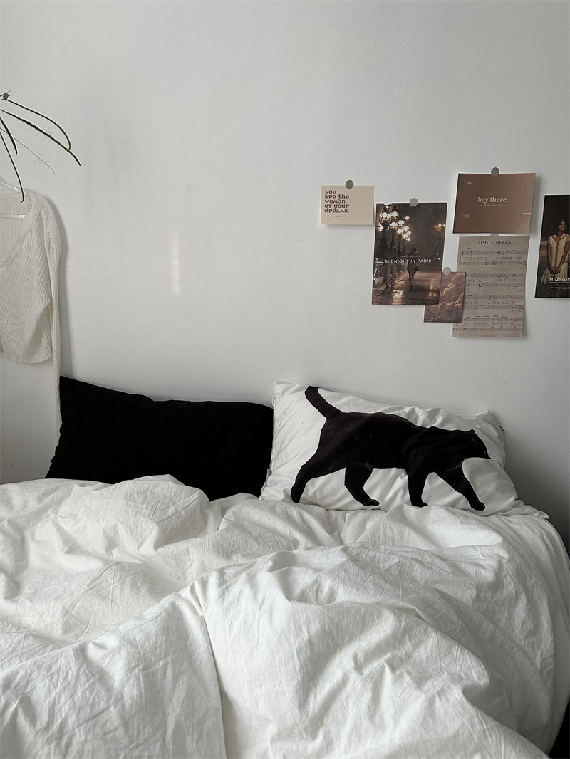 梨梦 黑猫来了~60支全棉长绒棉四件套纯棉床单被套北欧风床上用品,床上用品,床品套件/四件套/多件套,淘宝优惠券,粉丝福利购,淘宝优惠卷