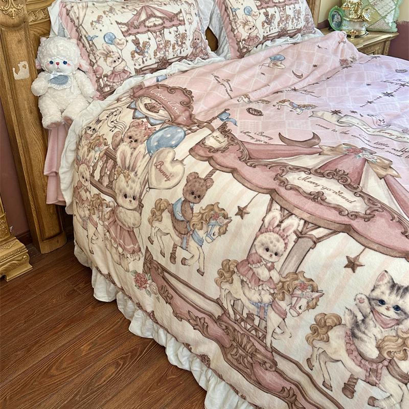 梨梦 兔叽游乐场 lolita牛奶绒四件套保暖珊瑚绒床单被套床上用品