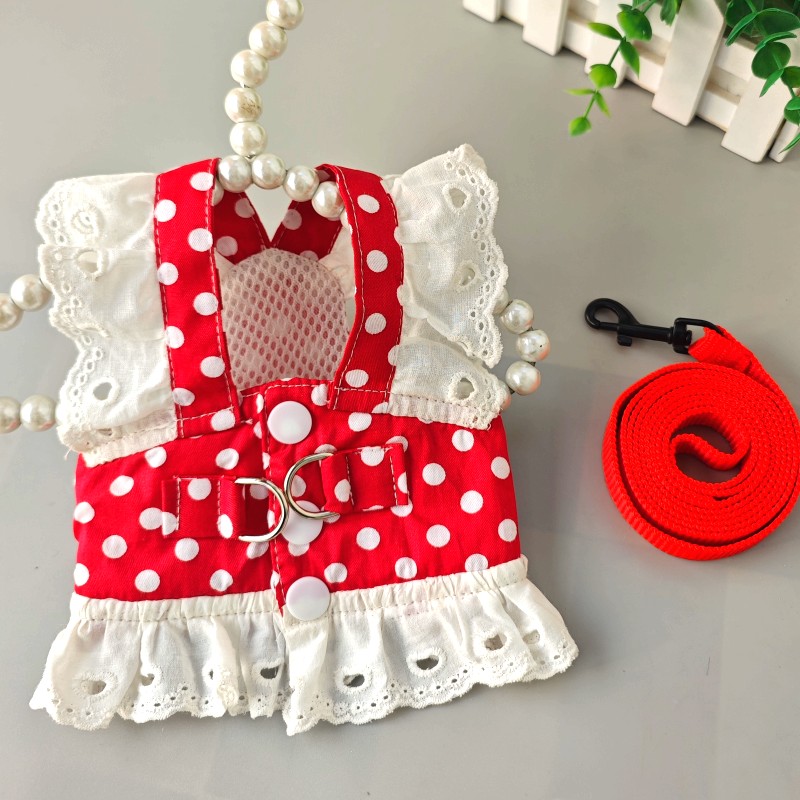 田园风波点宠物狗狗衣服可牵引裙子小型马尔济斯博美约克夏季短款