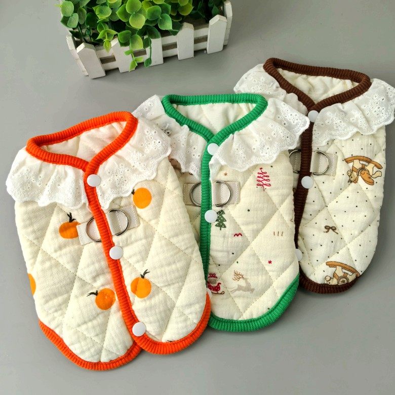 花边领棉纱狗狗衣服马甲棉背心无静电宠物衣服泰迪比熊猫咪秋冬