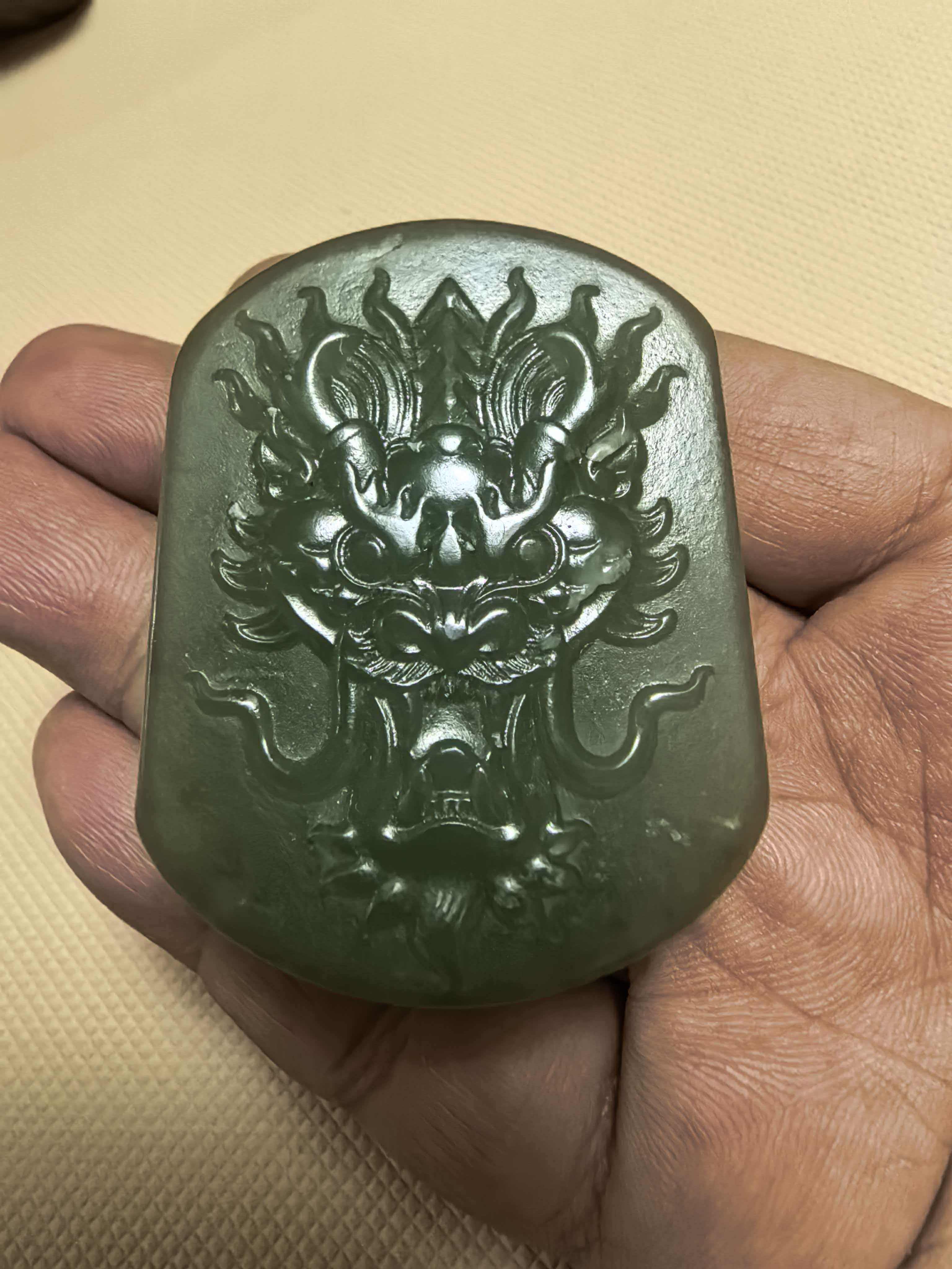 和田玉龙牌龙纹饕餮皮带扣男士腰带扣青海黄口料