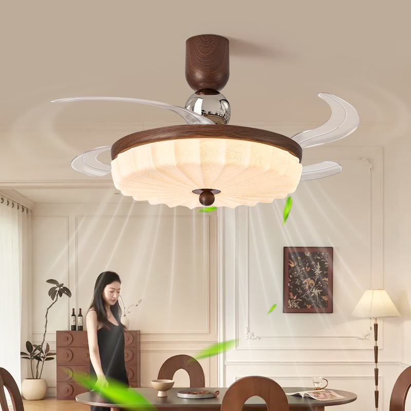 2025年新款中古风隐形风扇灯一体电风扇灯静音护眼餐厅卧室吊扇灯