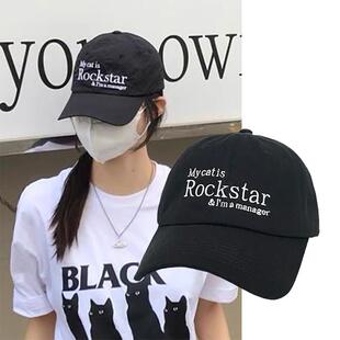韩国小众设计师潮my cat is rockstar刺绣棒球帽子男女夏鸭舌帽
