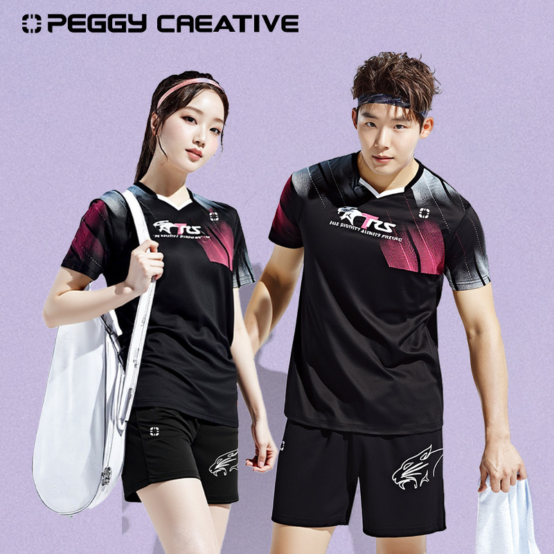 韩国佩极羽毛球服男女同款短袖吸汗速干T恤跑步训练大赛服运动T恤
