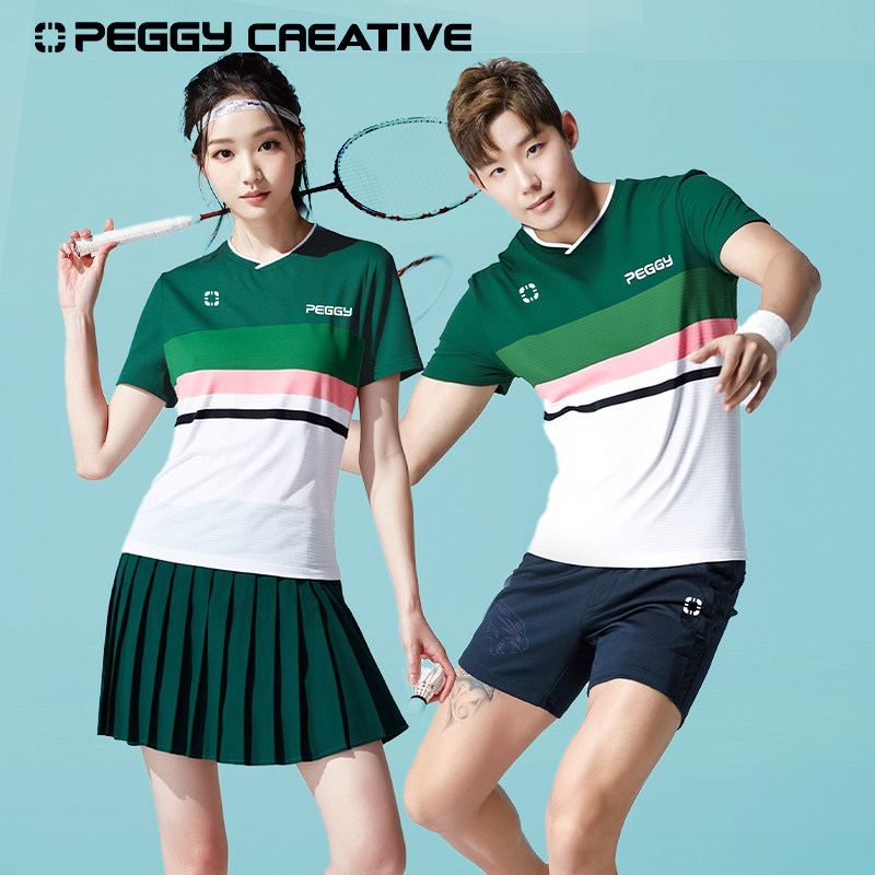韩国佩极羽毛球服男女同款拼色短袖速干T恤运动训练大赛服可定制