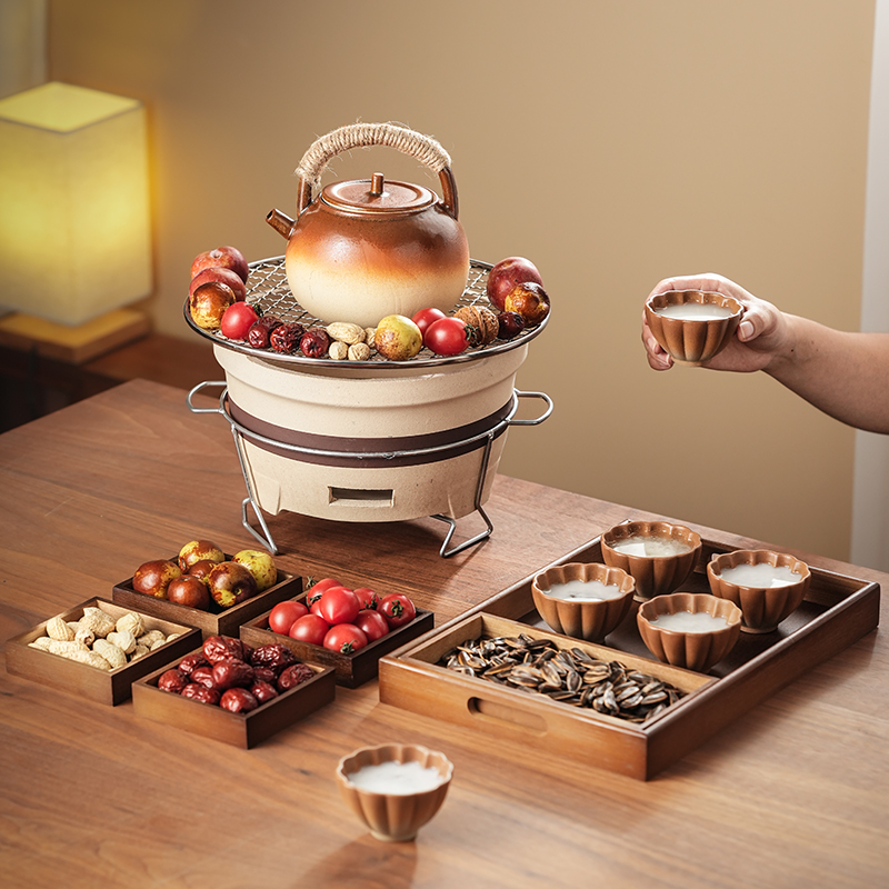 户外围炉煮茶炭火炉子煮茶壶家用干烧明火炭火烤茶烧水壶全套陶壶