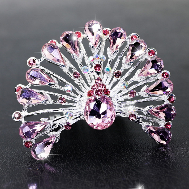 儿童可爱孔雀皇冠头饰公主韩版小孩发卡女童生日演出粉色王冠发饰