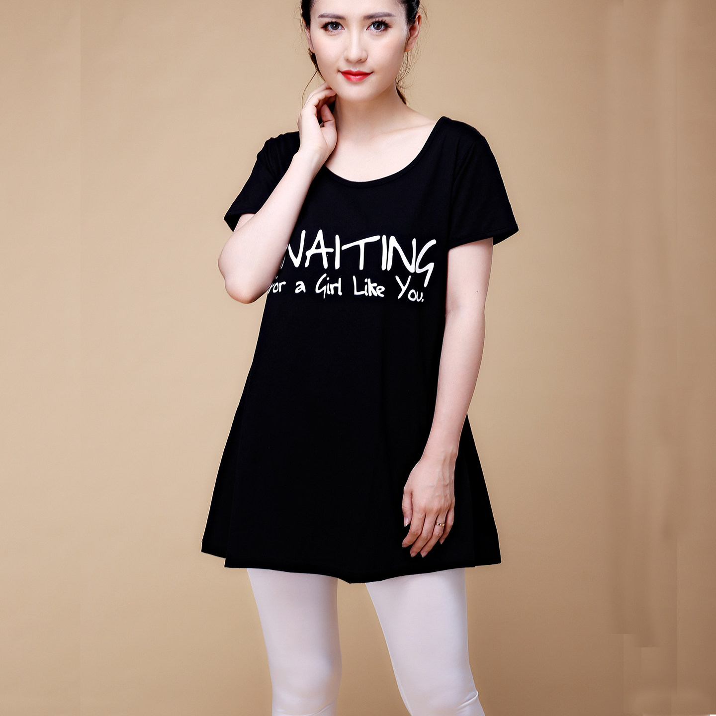 纯棉中长款t恤衫女印花短袖宽松新款潮夏大码韩版遮肚打底上衣