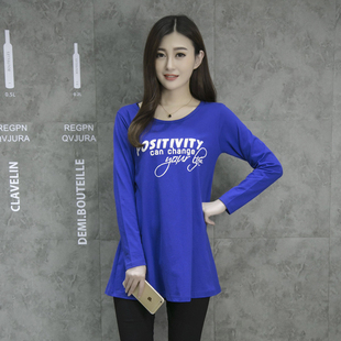 显瘦打底衫 纯棉长袖 胖mm宽松A字中长款 潮秋大码 印花t恤女上衣新款