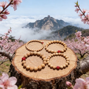 真桃木老型珠配朱砂手串老桃木老型珠单圈手串特细老型珠手链佛珠