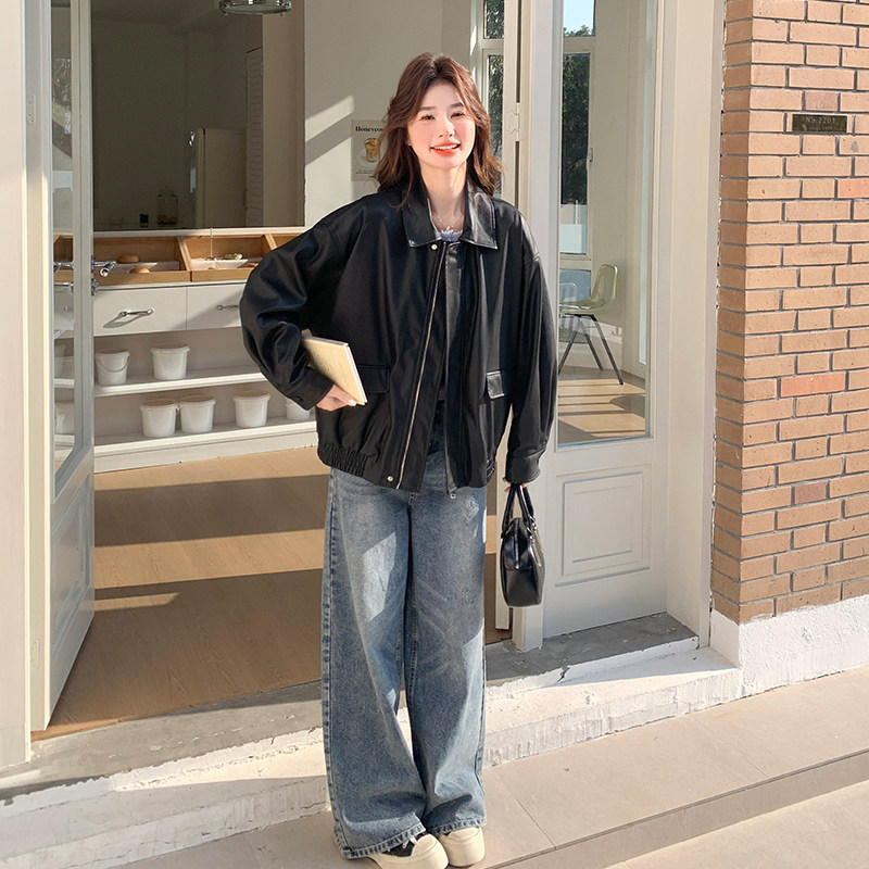 黑色酷飒风男友控冷淡系机车皮衣夹克女春季新款小个子高级感外套,女装皮衣,浙宝285（原212）