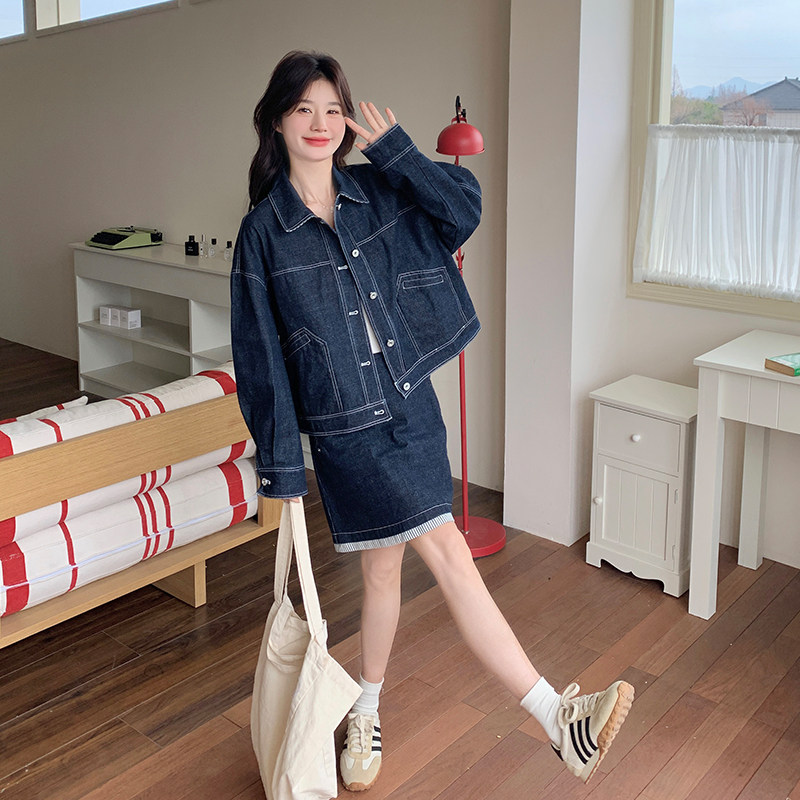 可盐可甜牛仔套装裙女2025春季新款韩系复古外套小个子短裙两件套,女装运动套装,浙宝285（原212）